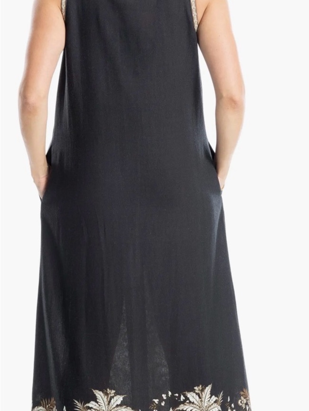 Max Studio Border Print Black Maxi Dress with Gold Botanical Motif size xl BOHO - Picture 3 of 8